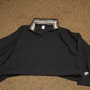 PINK Victoria's Secret Black Quarter Zip-Up Sweater with Striped Collar Plus
